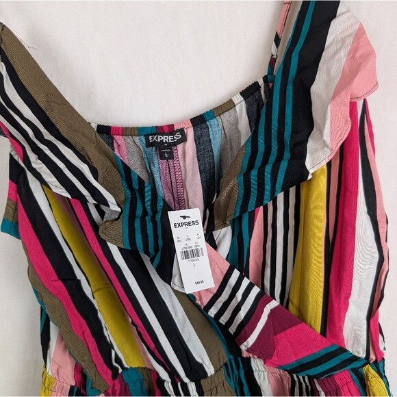 NWT Express Mini Dress Multi Color Rainbow Ruffle Stripes Size - Picture 7 of 8